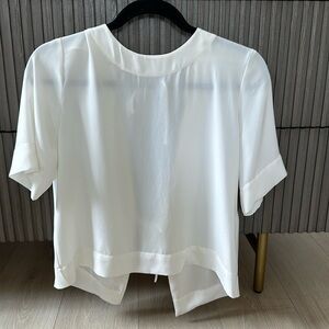 Sandro White Silk Open Back Tie Blouse